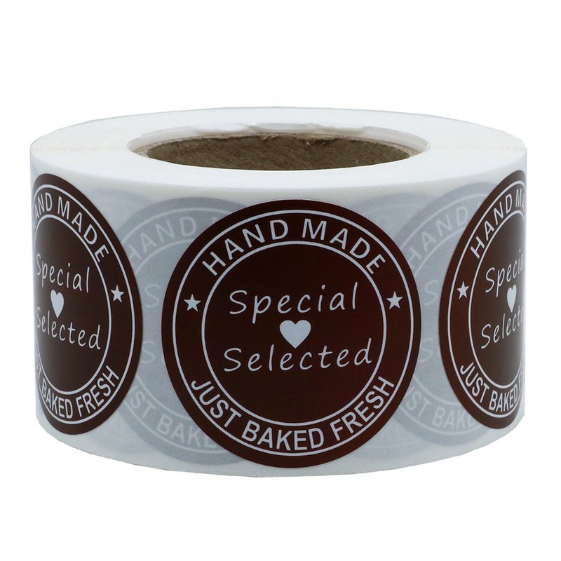 Hybsk Hand Made Just Baked Fresh and Special Selected Stickers with Heart and Stars Decorative Labels for Cake and Bread Total 500 Labels Per Roll - Image 1
